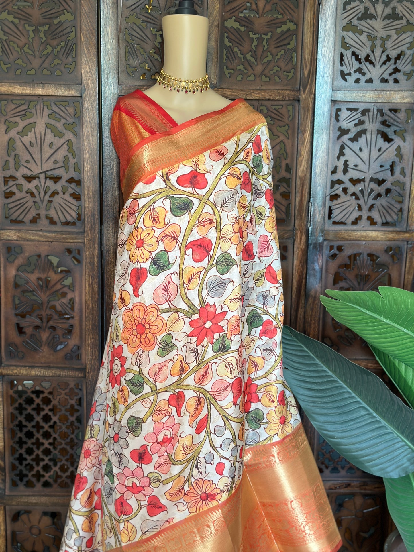Golden Kalamkari Saree