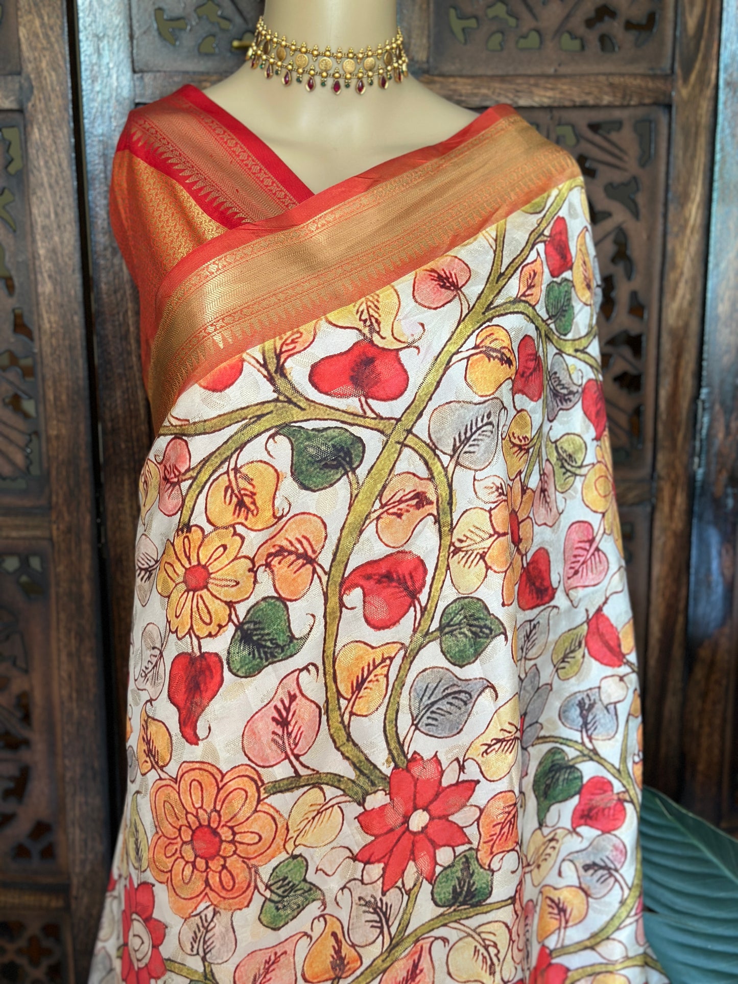 Golden Kalamkari Saree