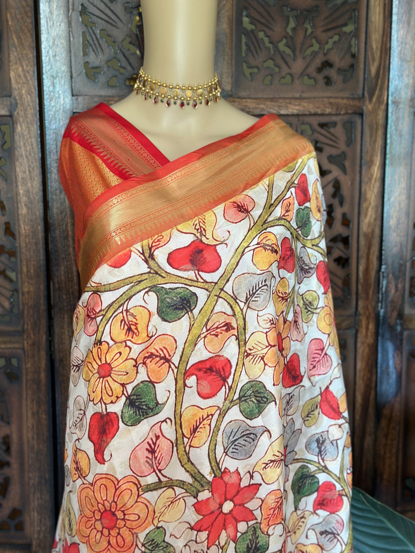 Golden Kalamkari Saree
