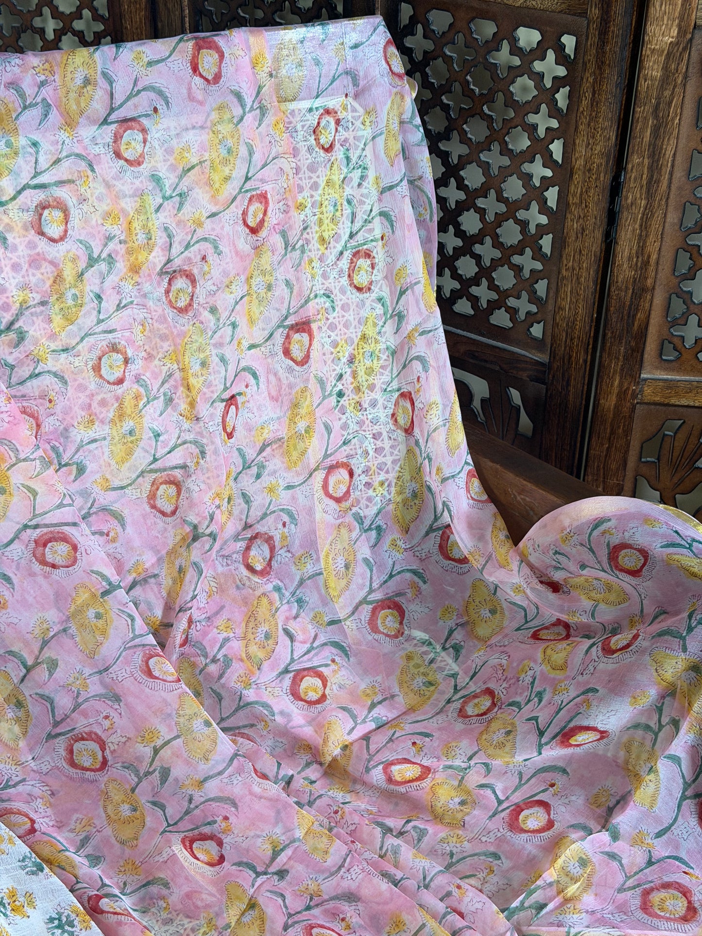 Isha Chiffon HandBlock Printed Saree