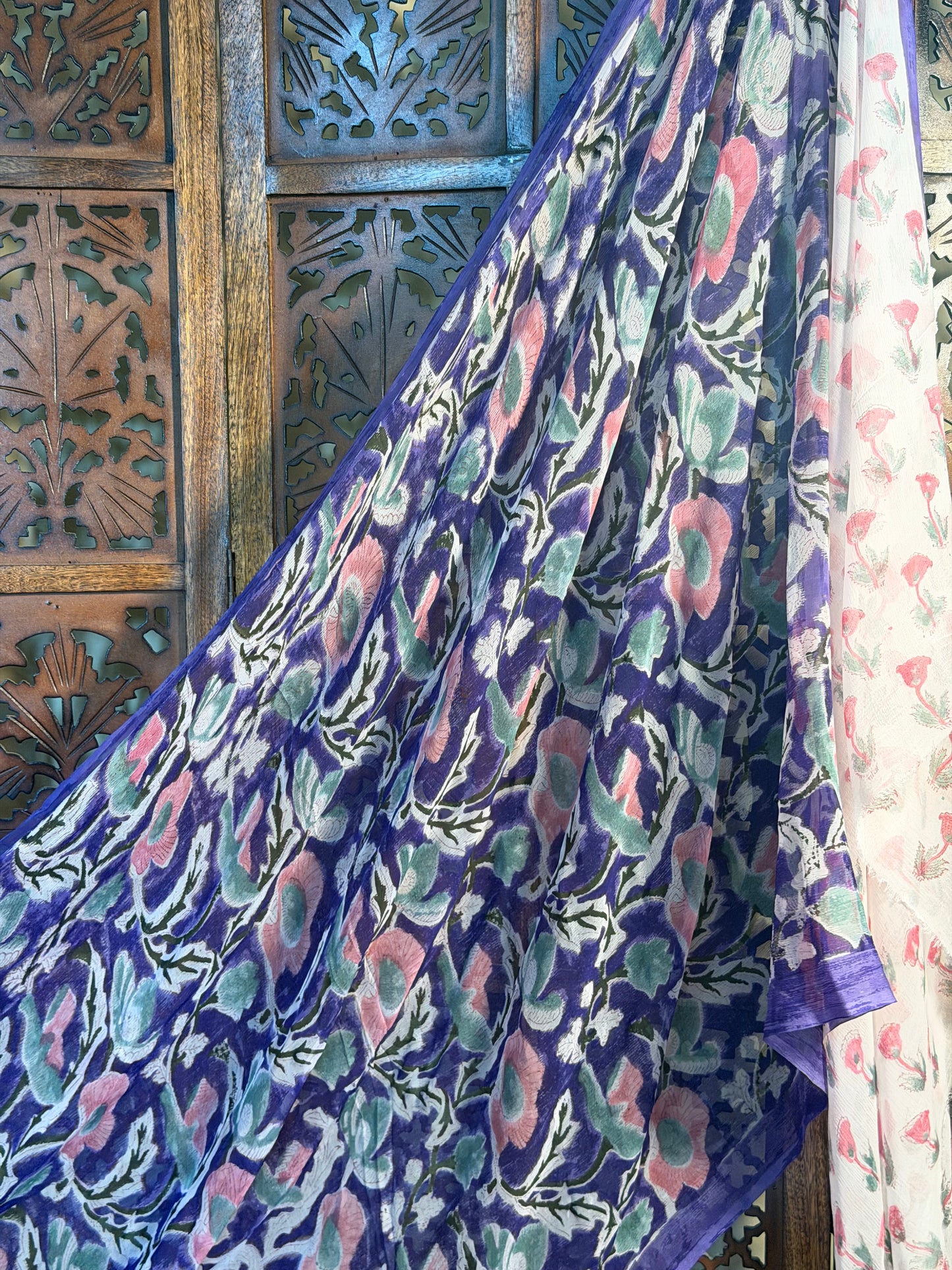 Anika Chiffon HandBlock Printed Saree