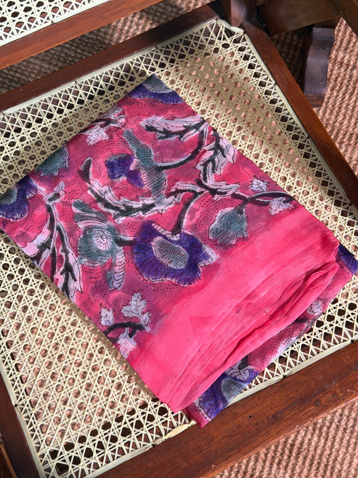 Ruhi Chiffon HandBlock Printed Saree