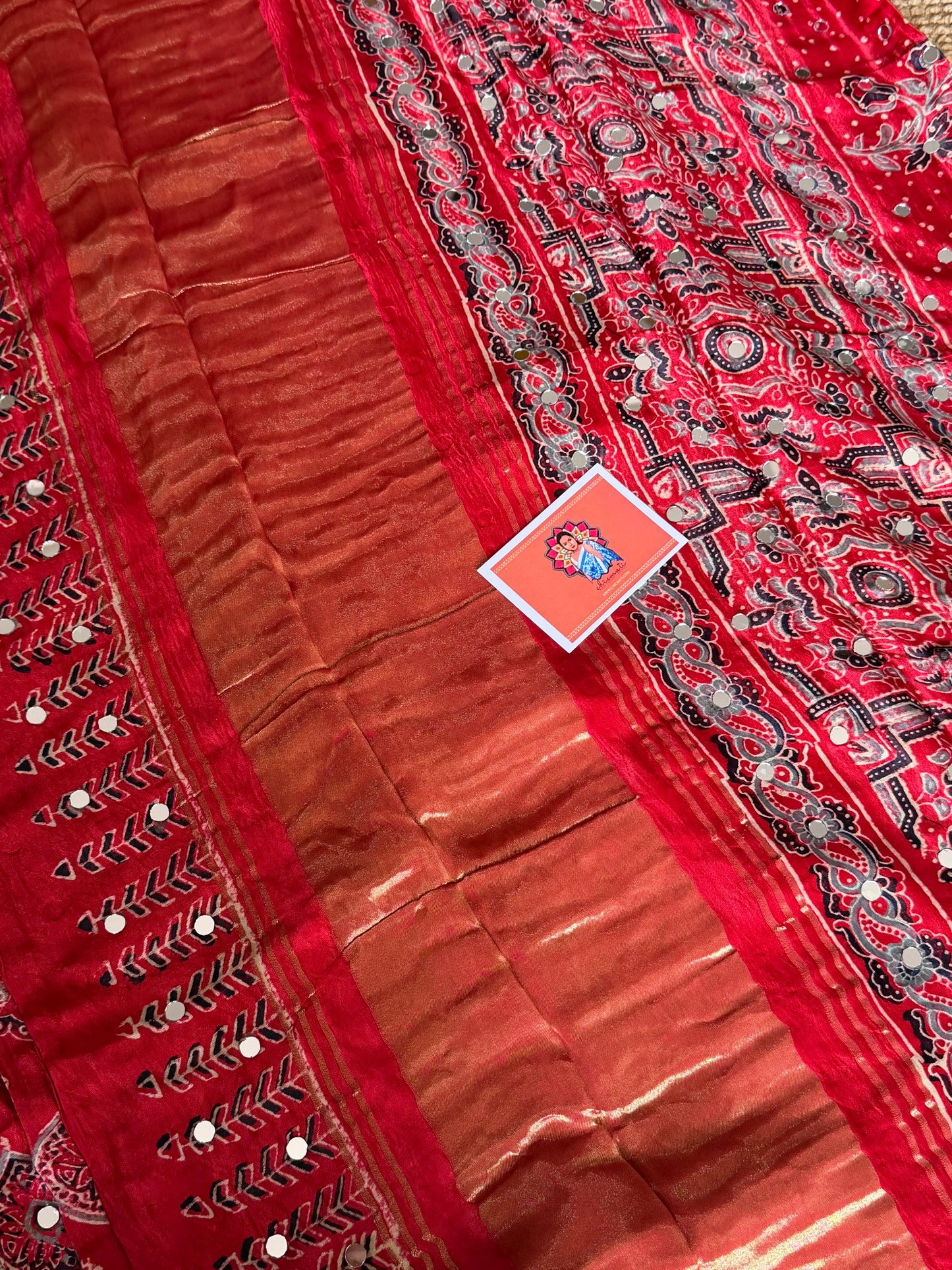 Gulnaar Mirror Work Modal Silk Saree