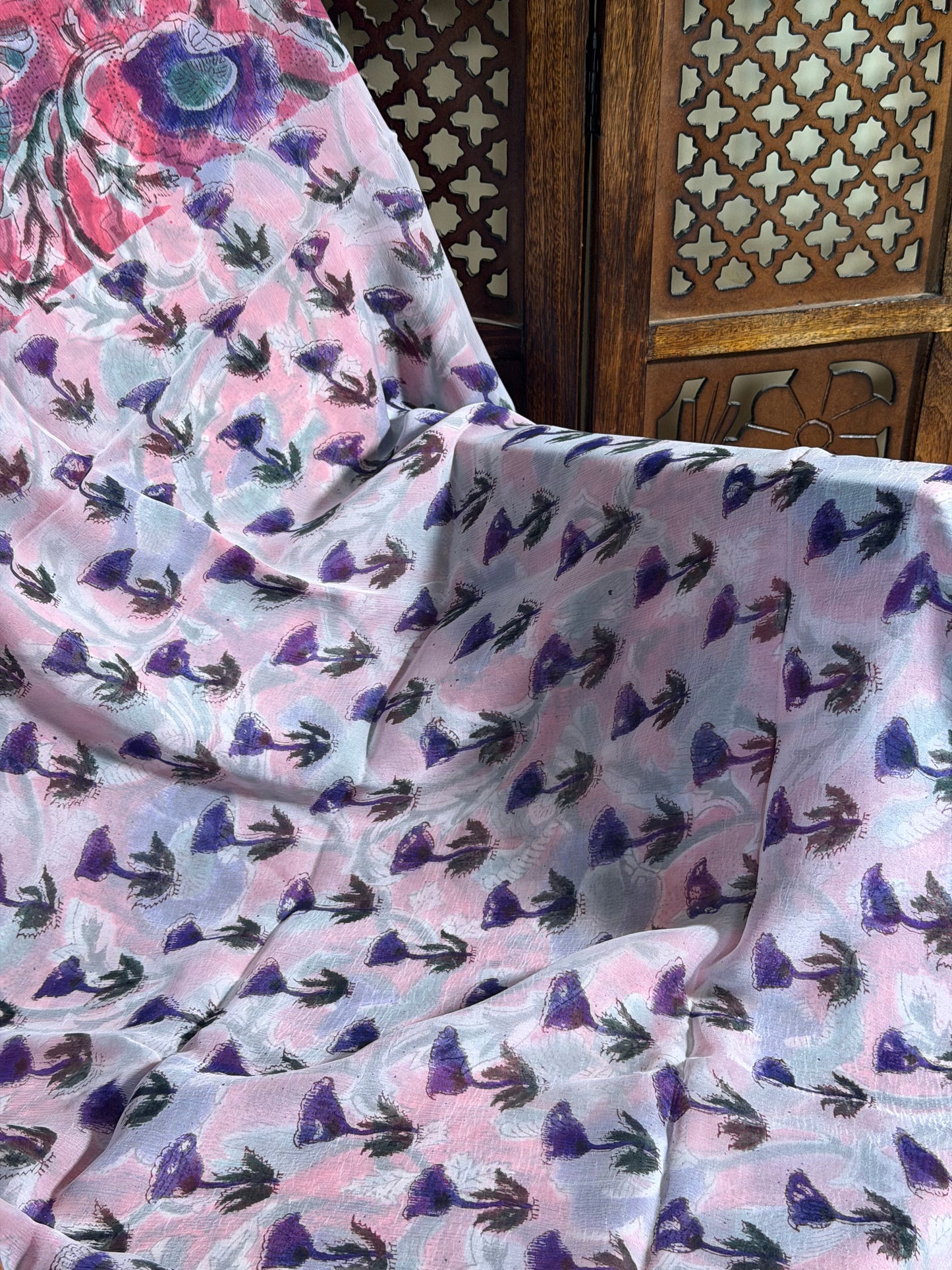 Ruhi Chiffon HandBlock Printed Saree