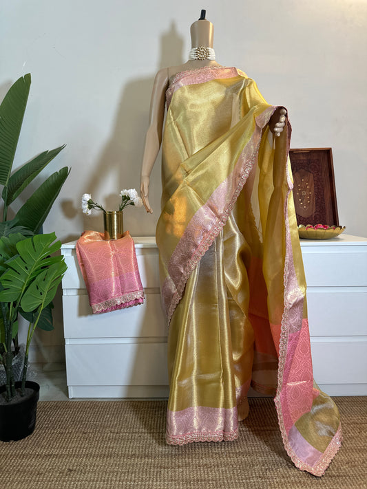 Gulabi Kanjivaram Tissue Saree