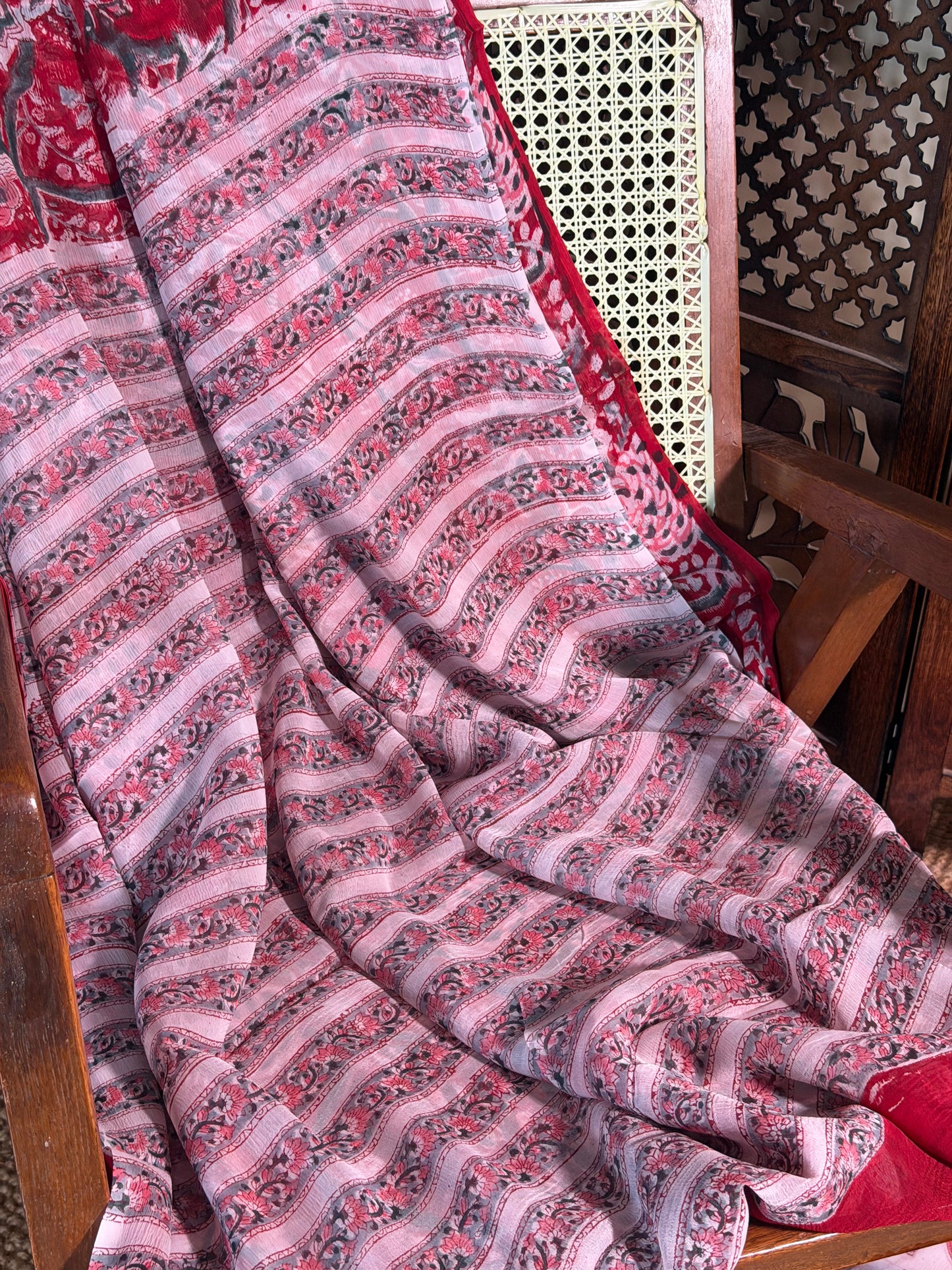 Kiara Chiffon HandBlock Printed Saree