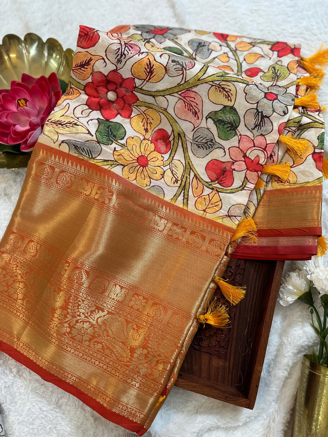 Golden Kalamkari Saree