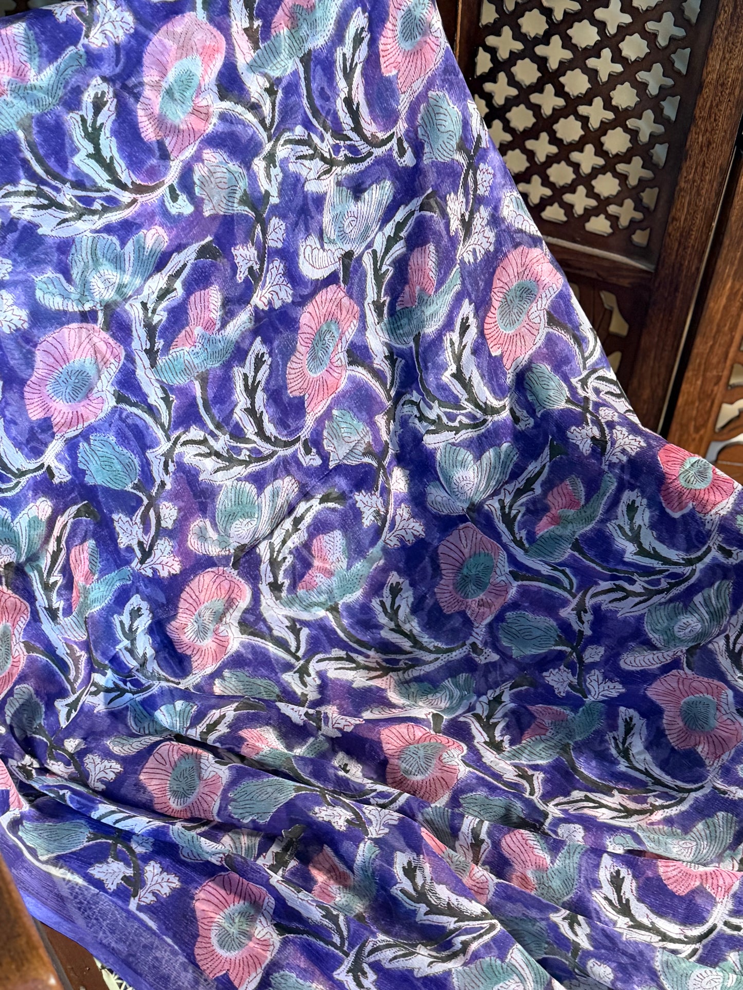 Anika Chiffon HandBlock Printed Saree