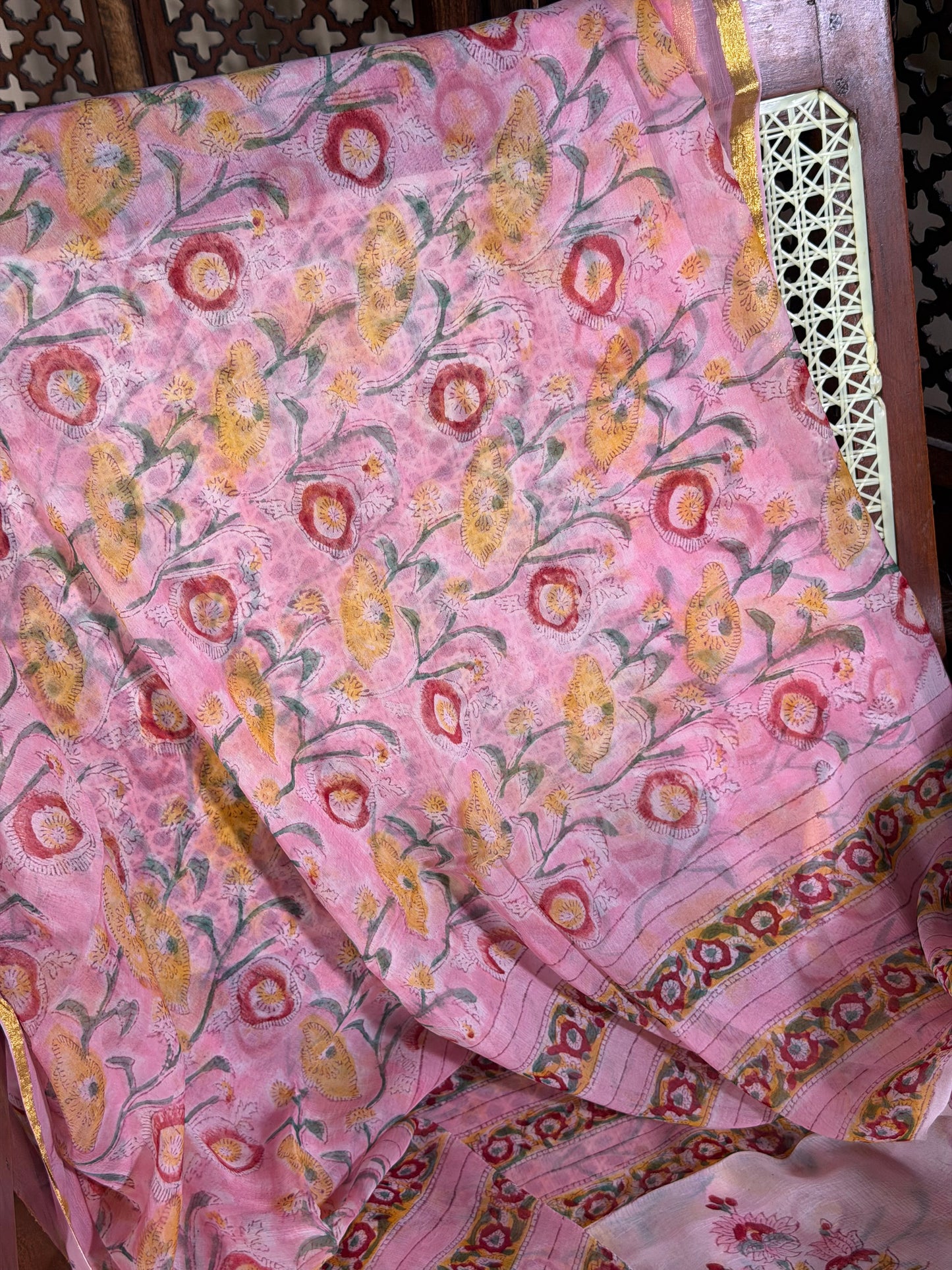 Isha Chiffon HandBlock Printed Saree
