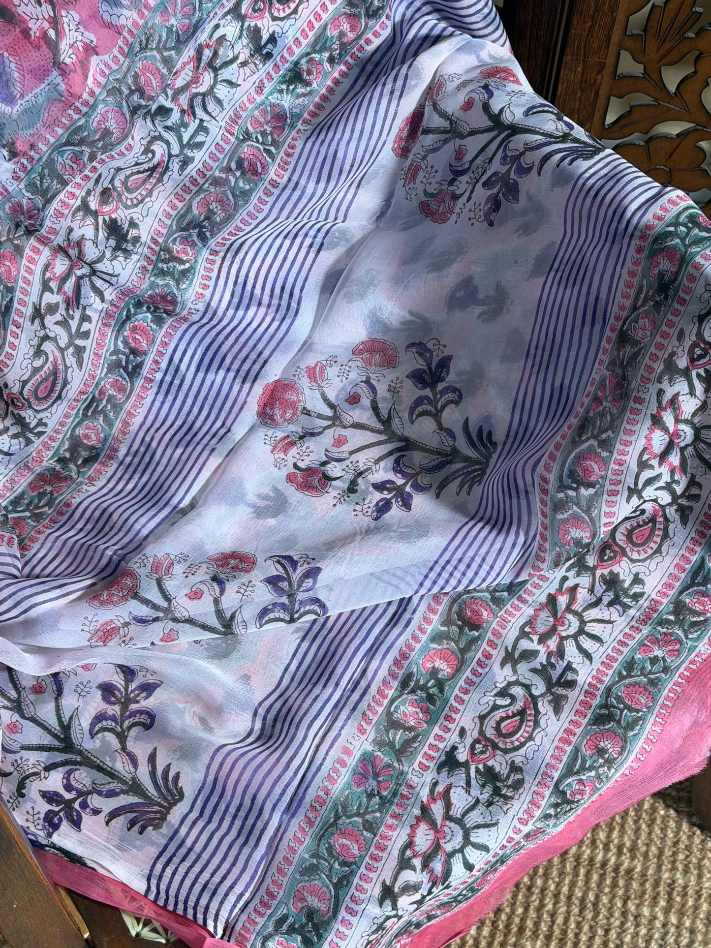 Ruhi Chiffon HandBlock Printed Saree