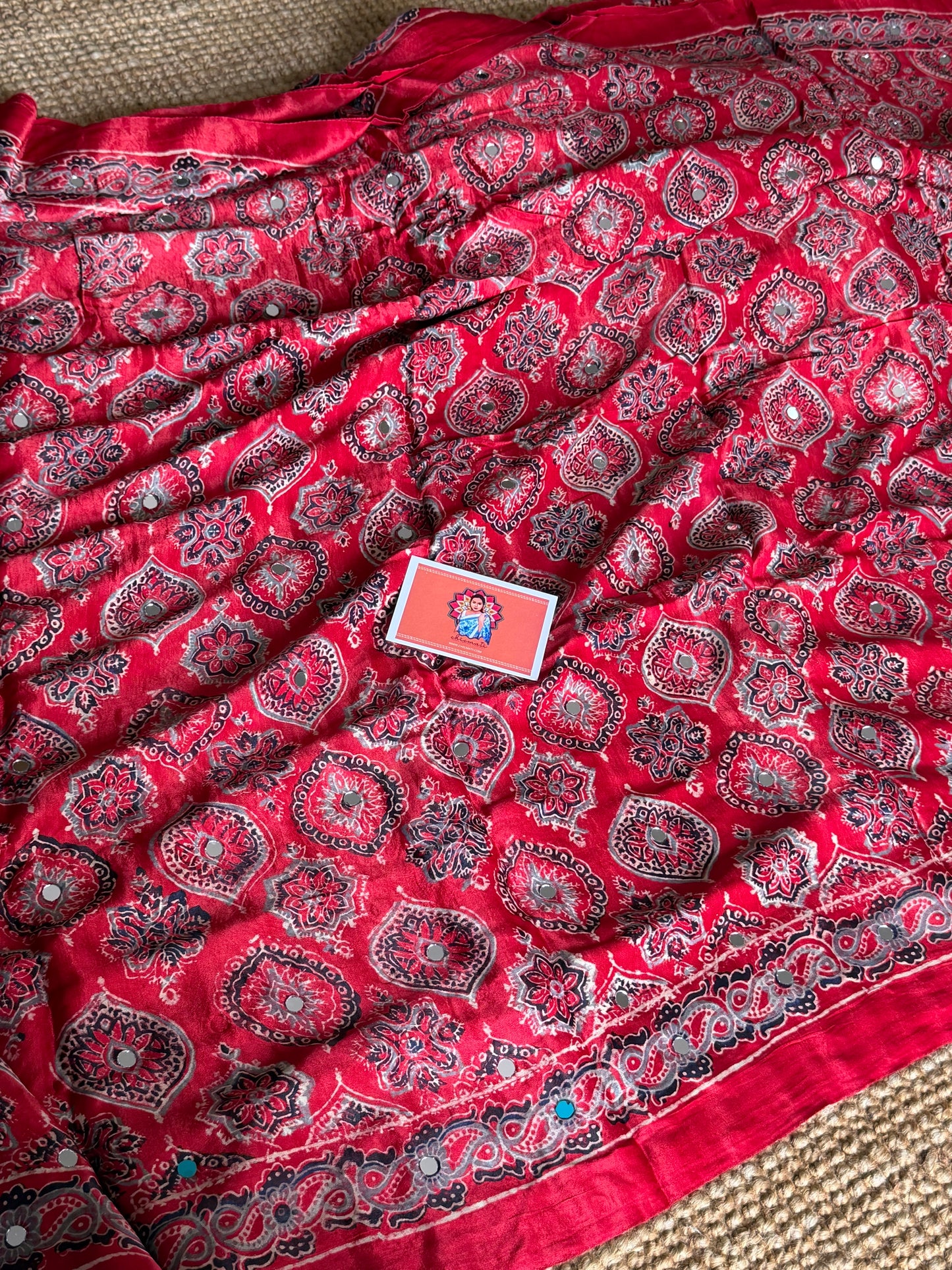 Gulnaar Mirror Work Modal Silk Saree