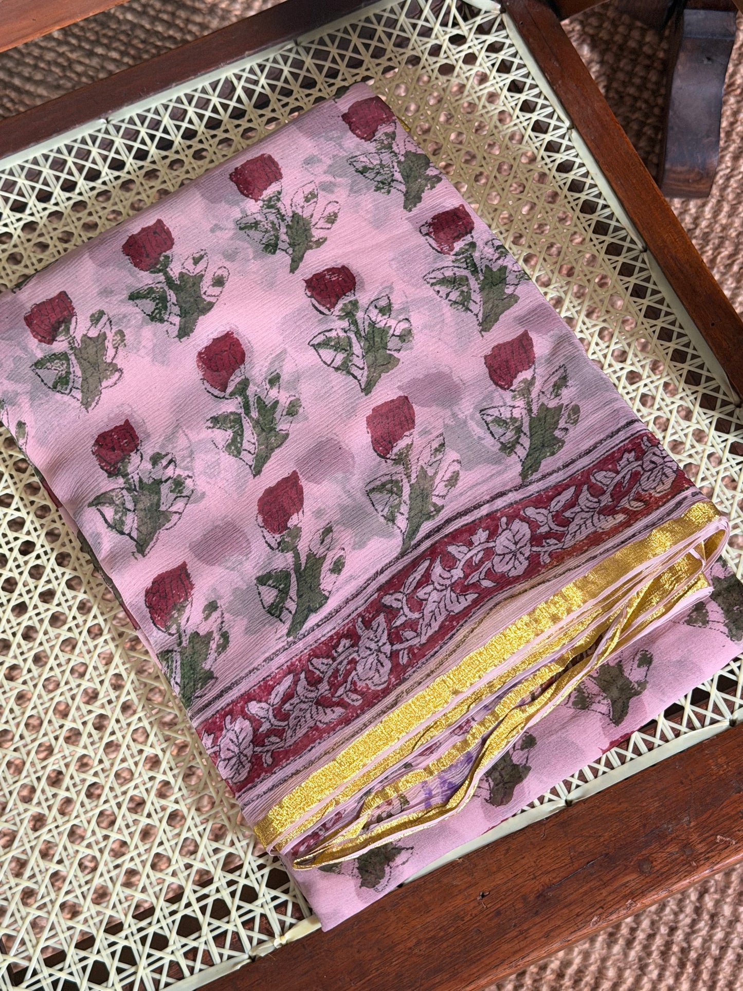 Tara Chiffon HandBlock Printed Saree