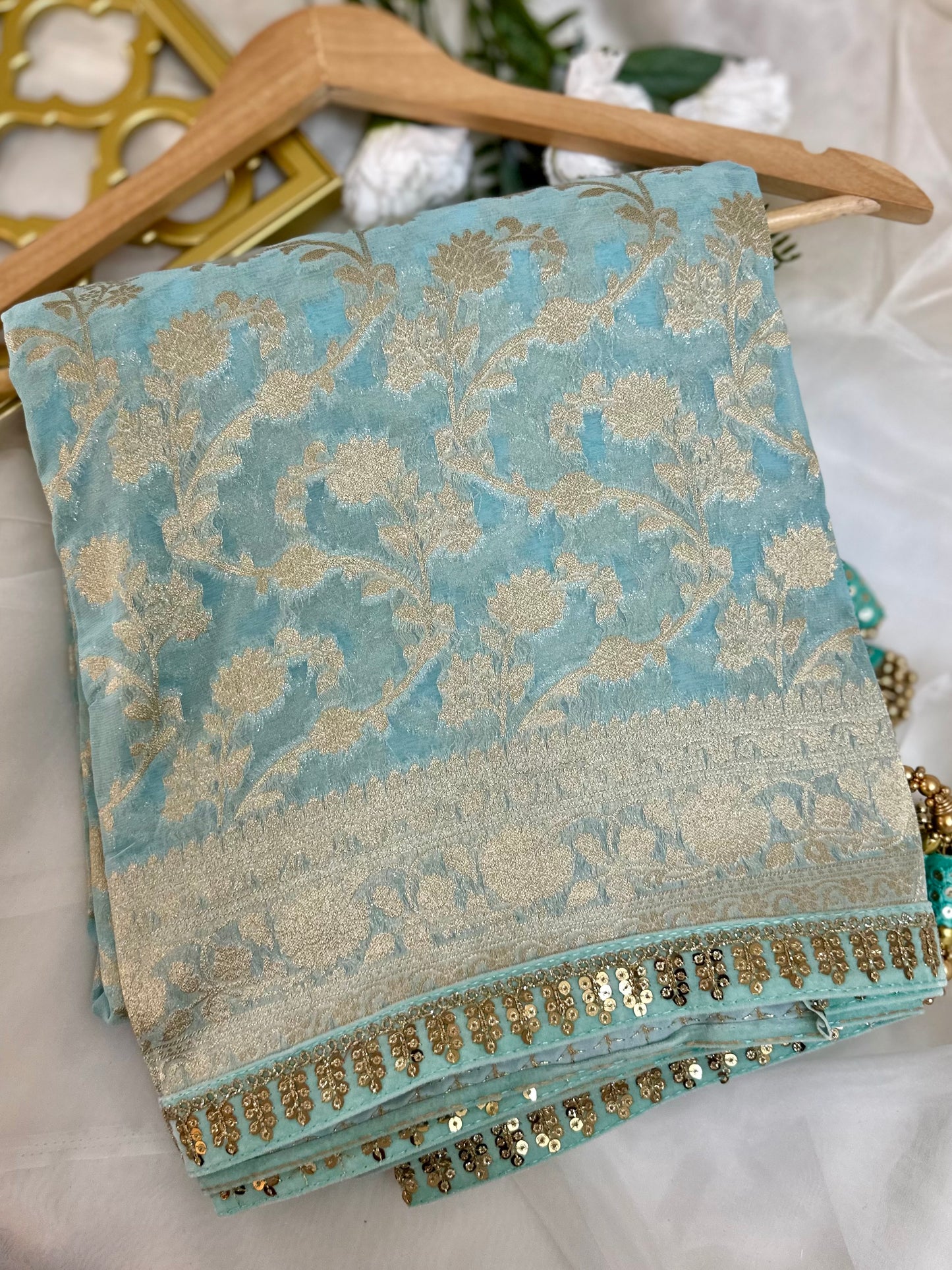 Mint Khaddi Georgette Saree