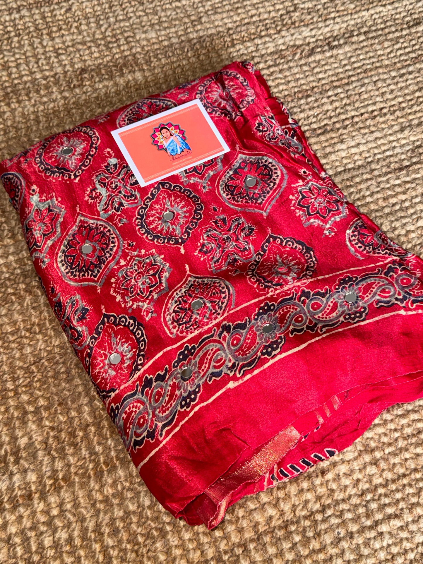 Gulnaar Mirror Work Modal Silk Saree