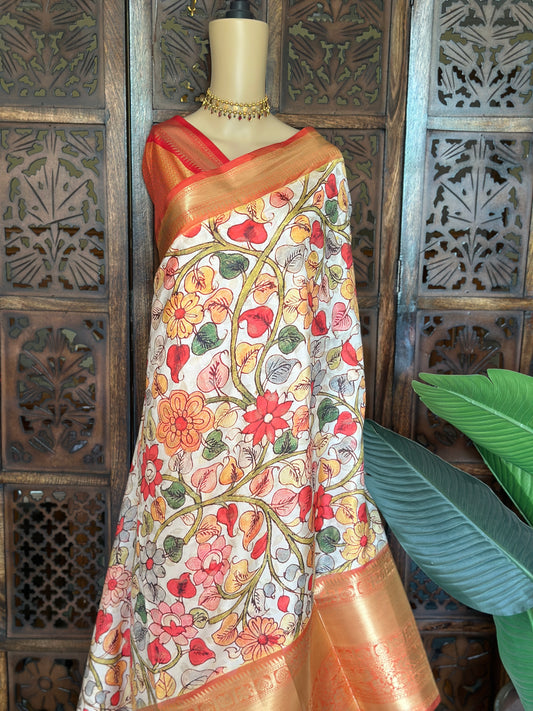 Golden Kalamkari Saree