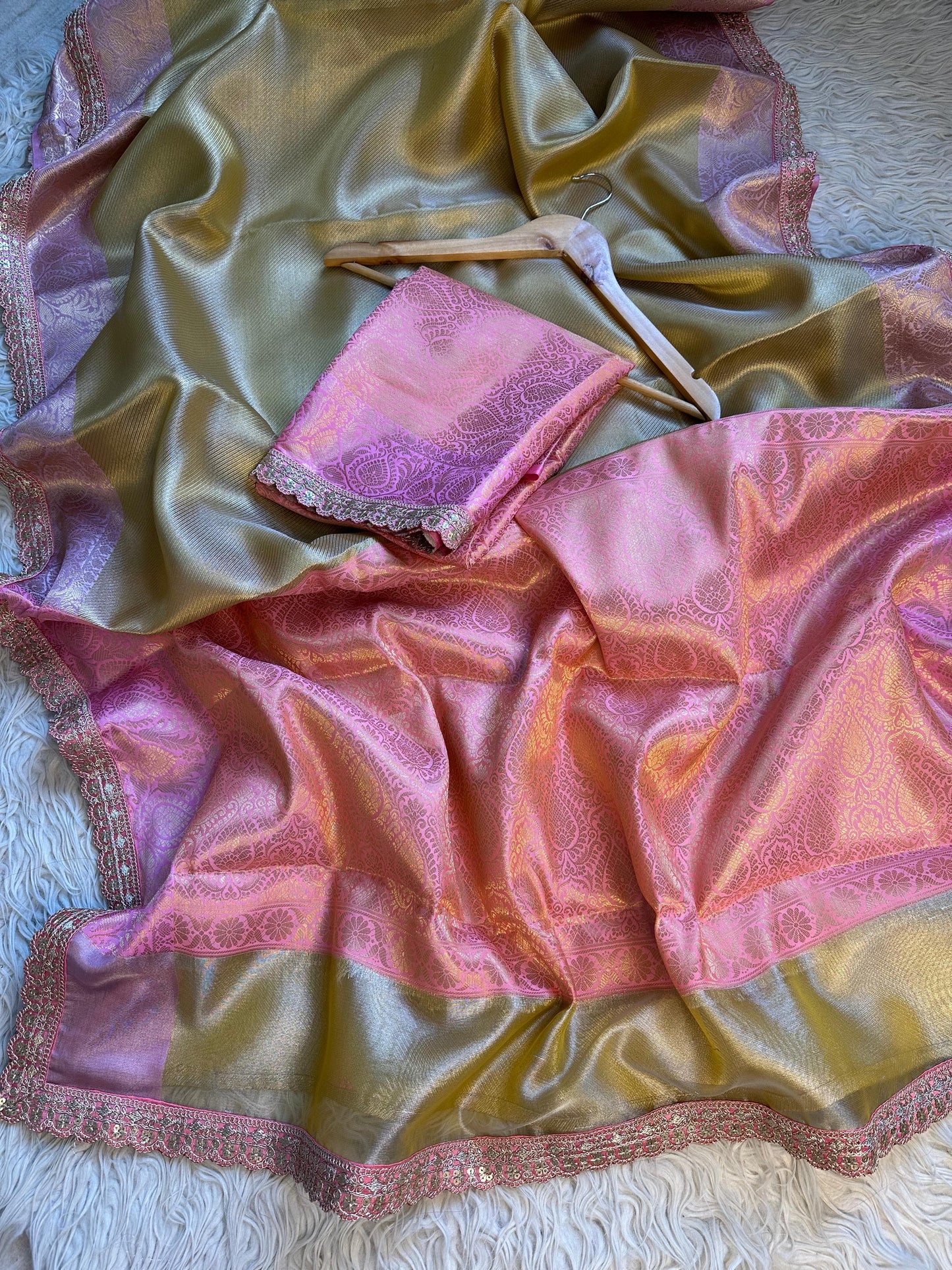 Gulabi Kanjivaram Tissue Saree