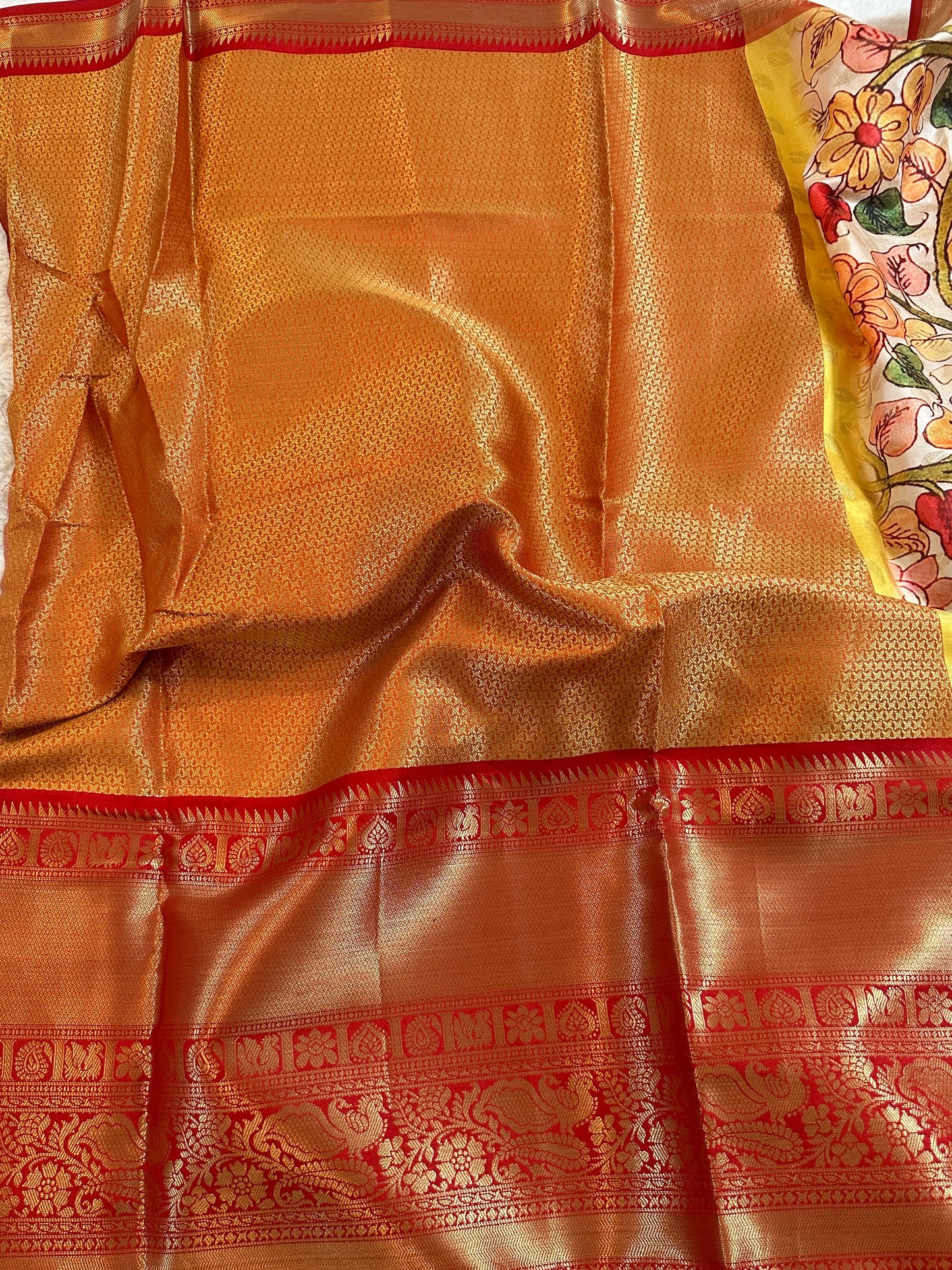 Golden Kalamkari Saree