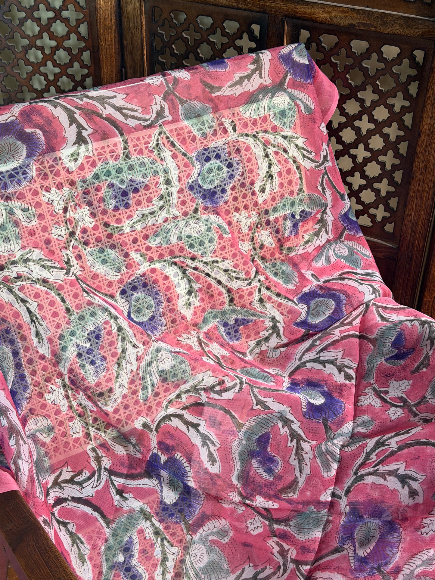 Ruhi Chiffon HandBlock Printed Saree