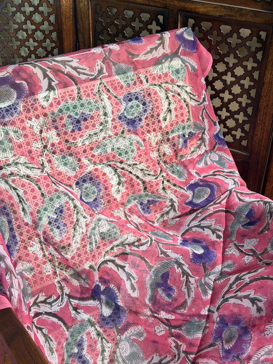 Ruhi Chiffon HandBlock Printed Saree