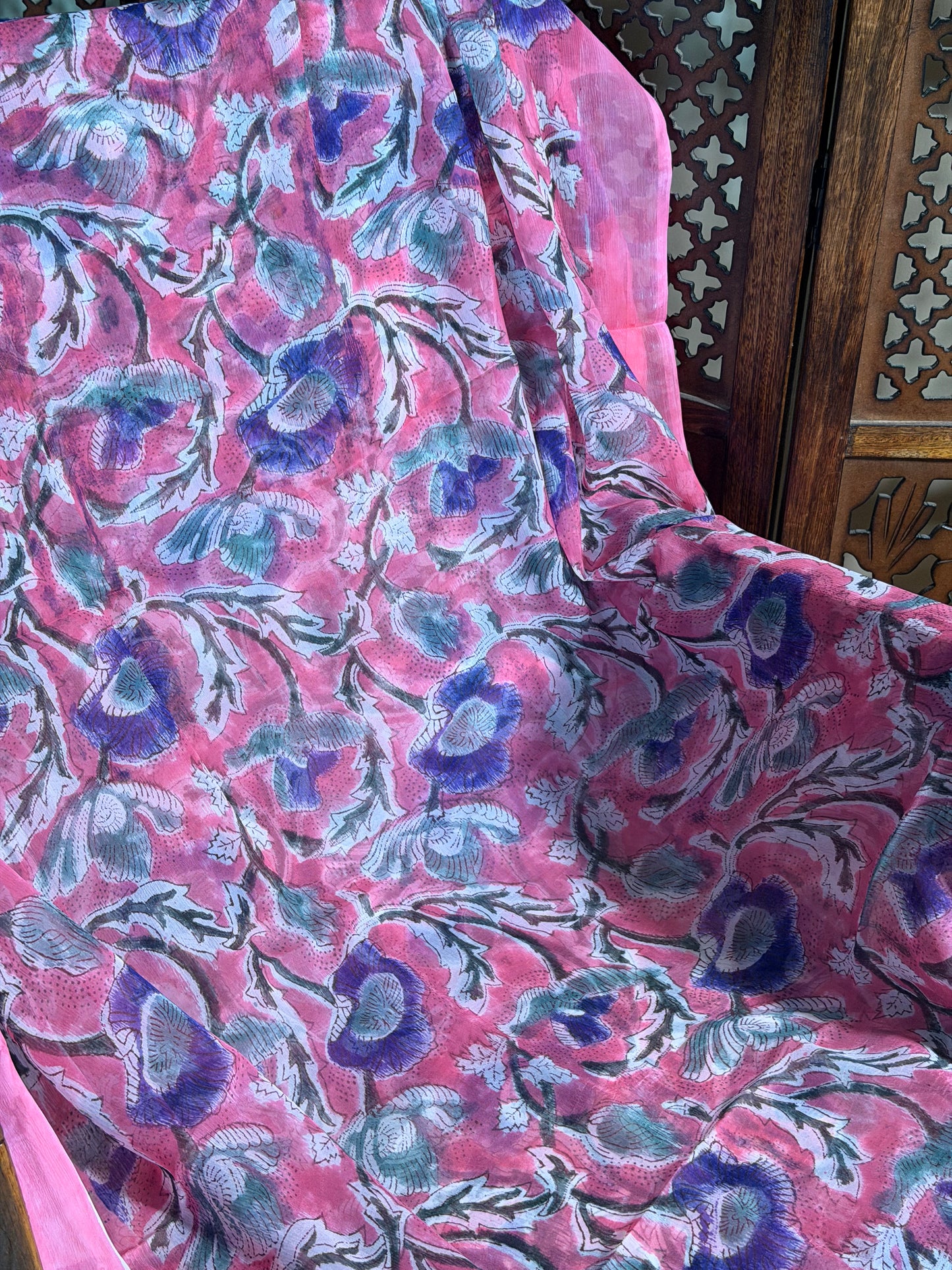 Ruhi Chiffon HandBlock Printed Saree
