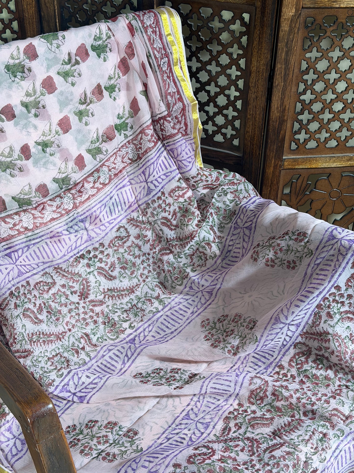 Tara Chiffon HandBlock Printed Saree