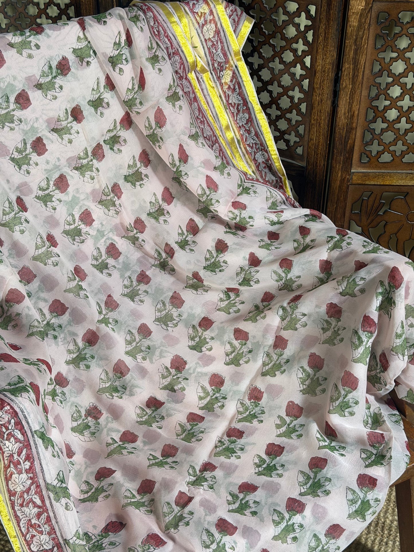 Tara Chiffon HandBlock Printed Saree