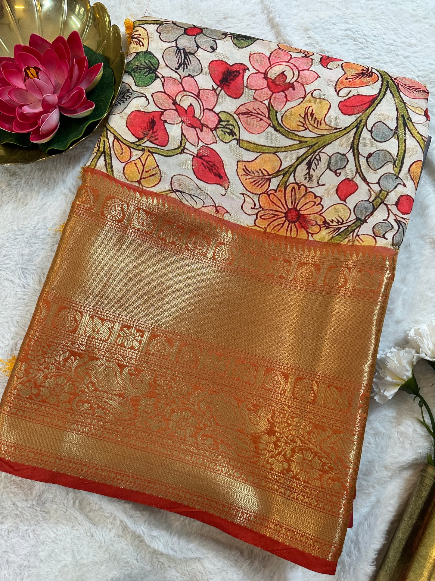 Golden Kalamkari Saree