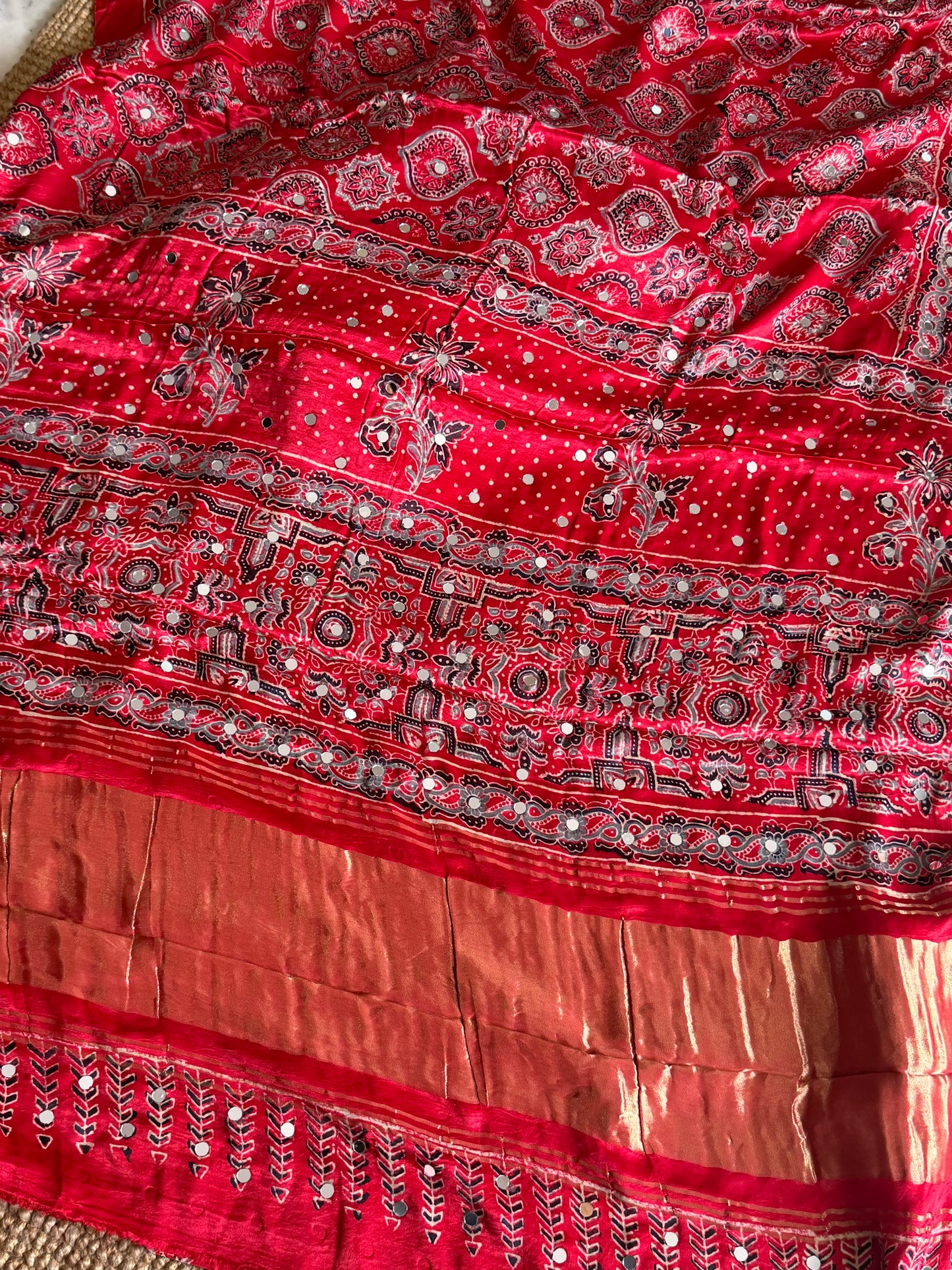 Gulnaar Mirror Work Modal Silk Saree