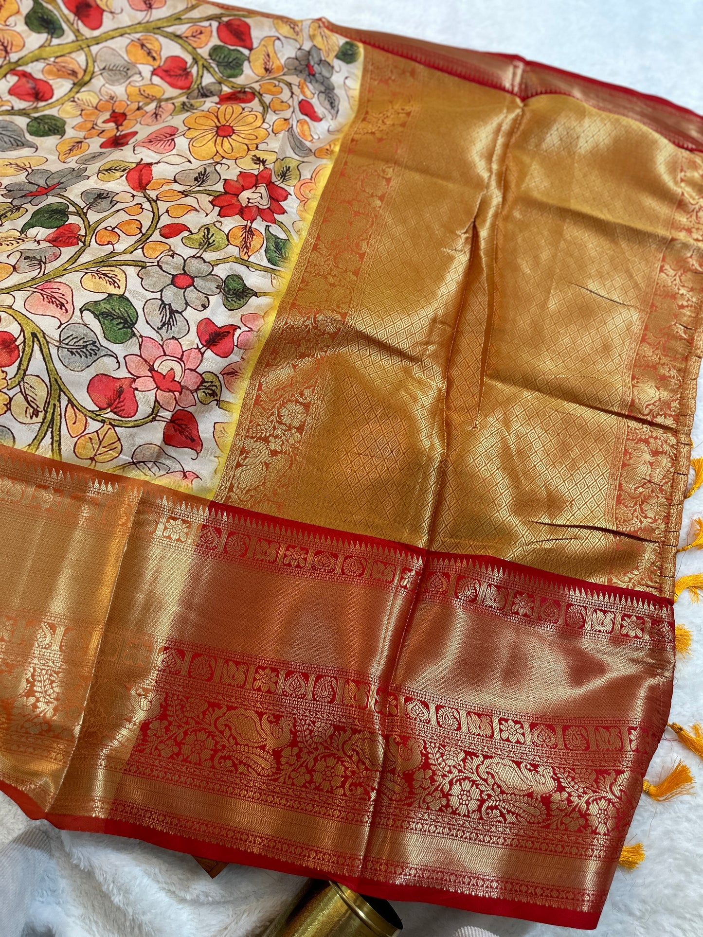 Golden Kalamkari Saree