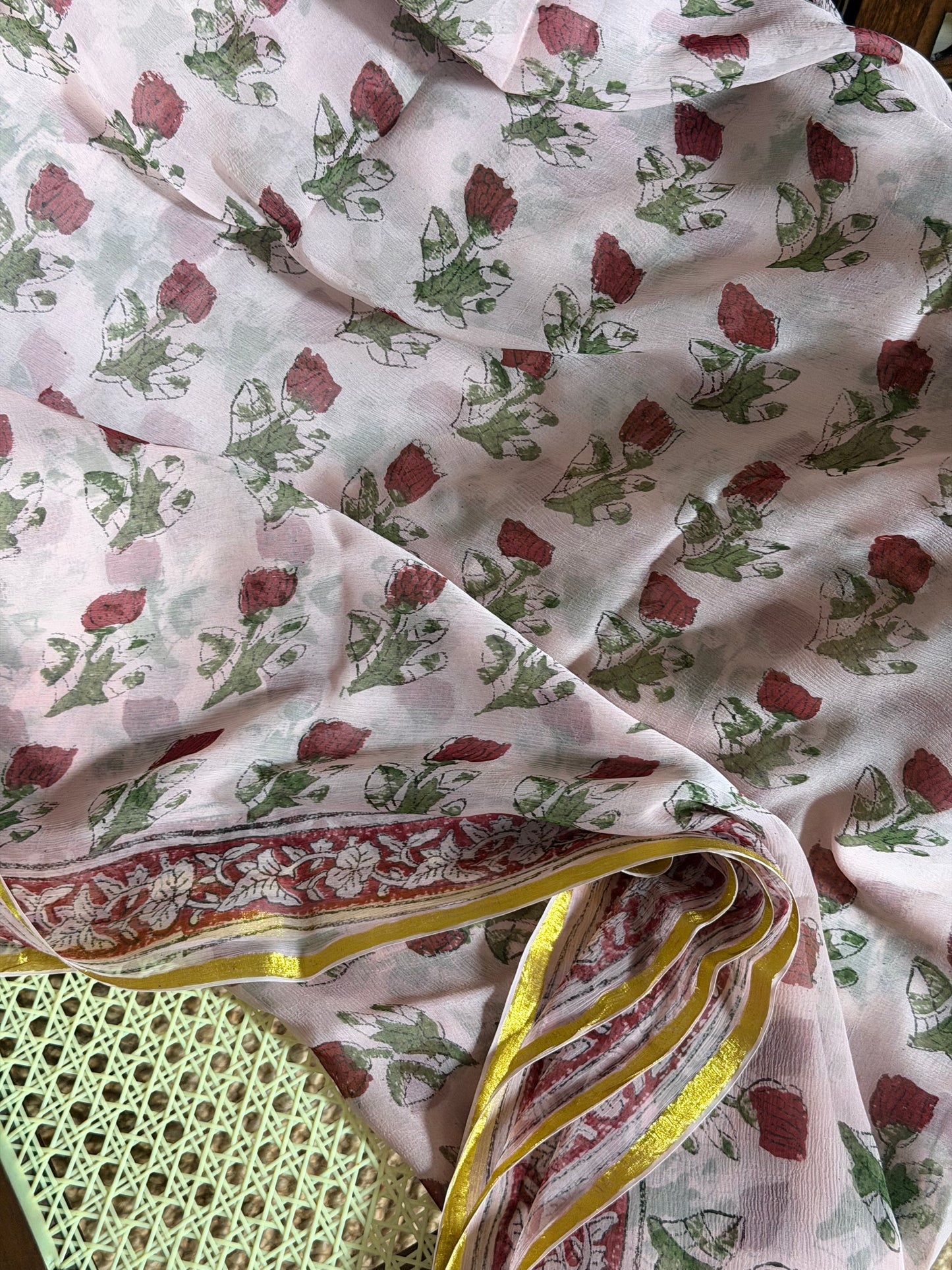 Tara Chiffon HandBlock Printed Saree