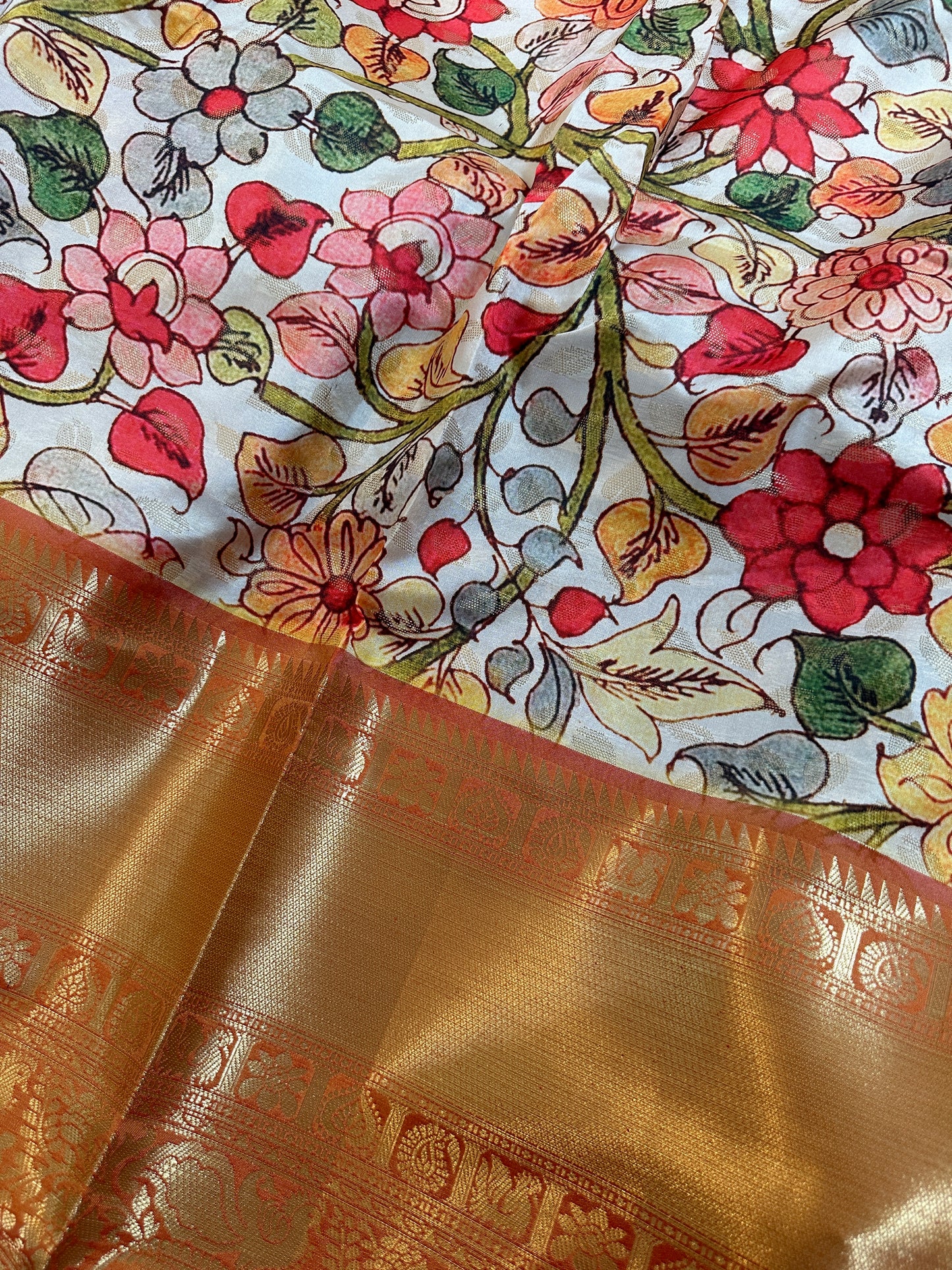 Golden Kalamkari Saree