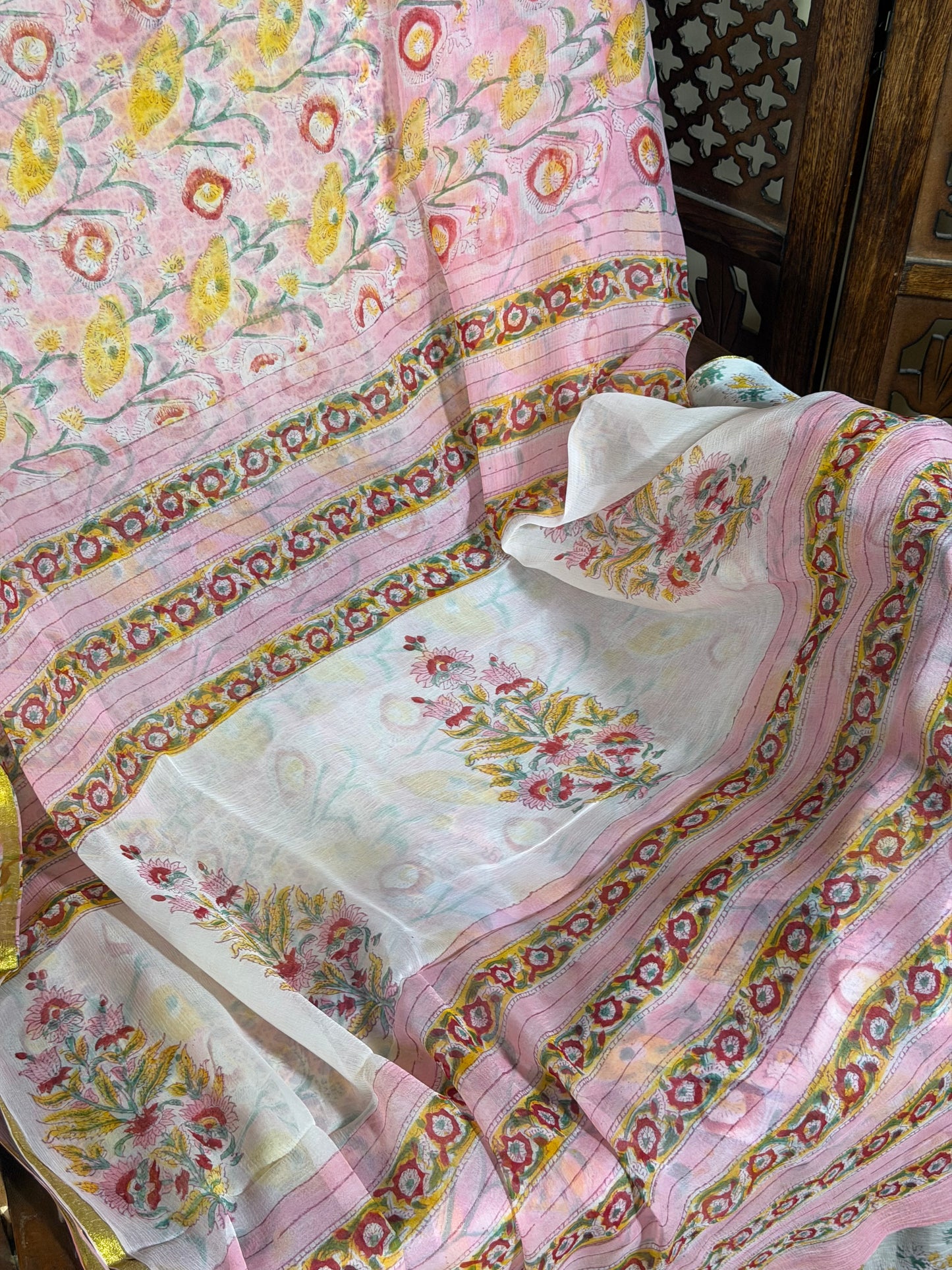 Isha Chiffon HandBlock Printed Saree