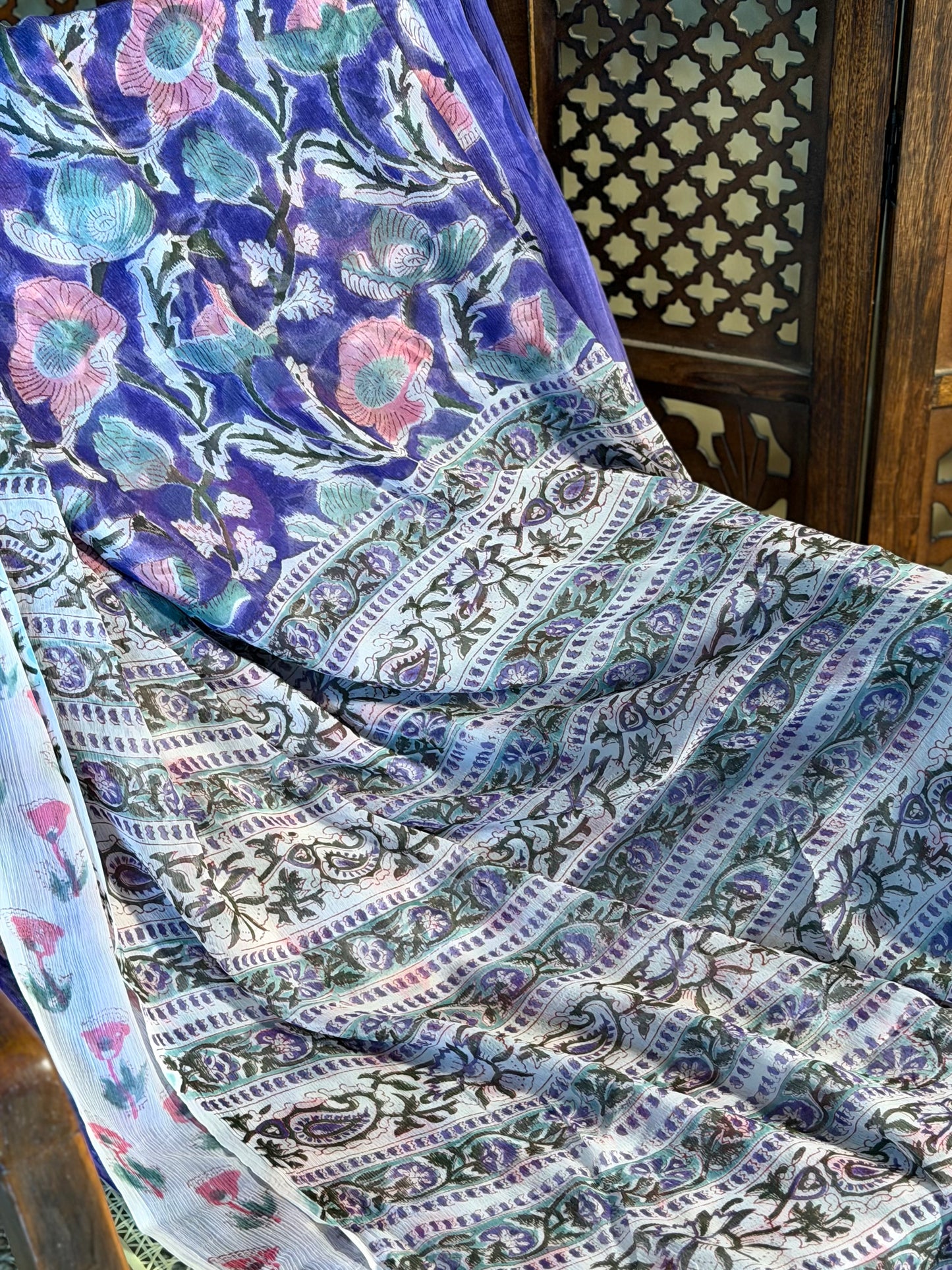 Anika Chiffon HandBlock Printed Saree