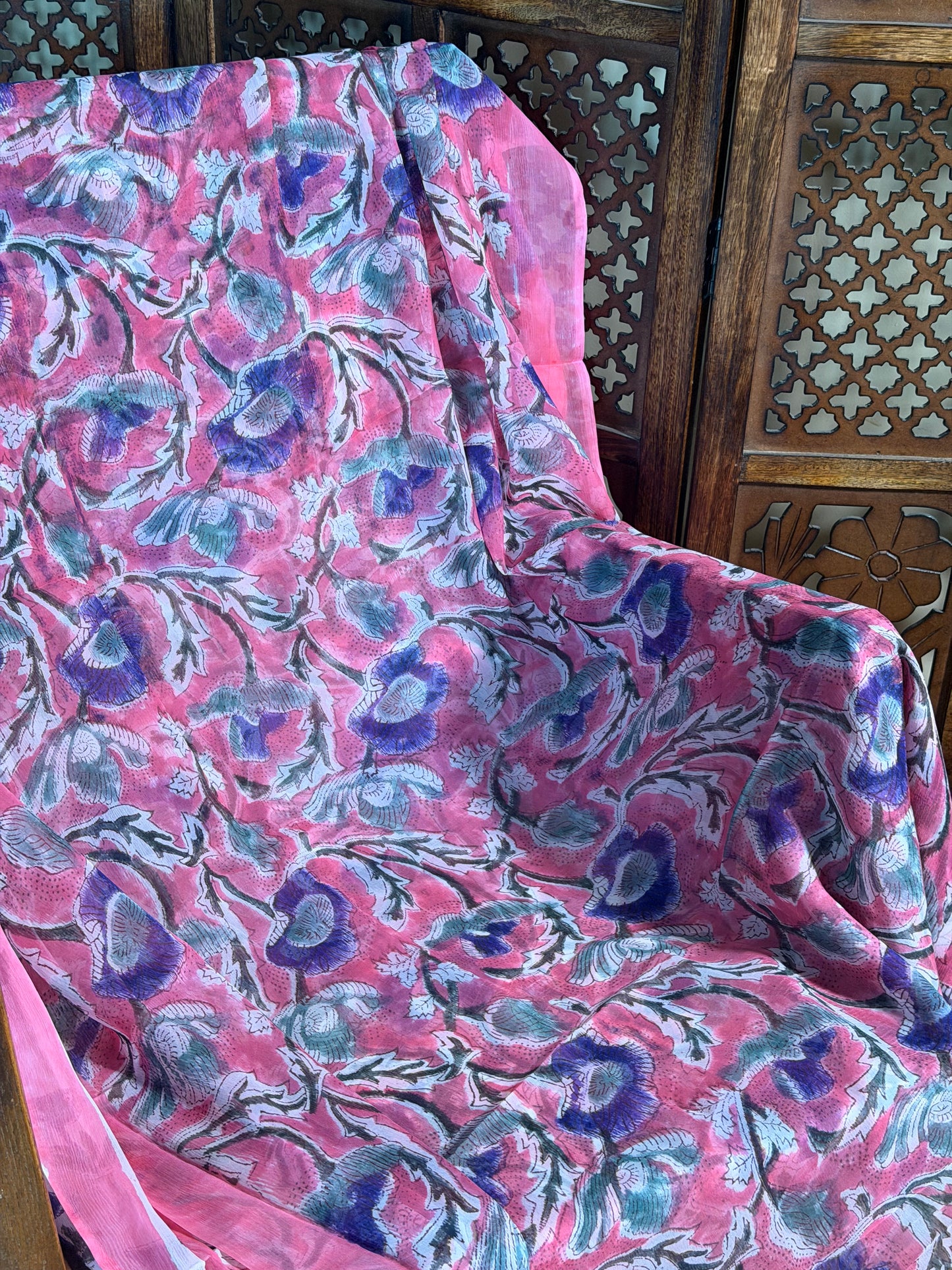 Ruhi Chiffon HandBlock Printed Saree