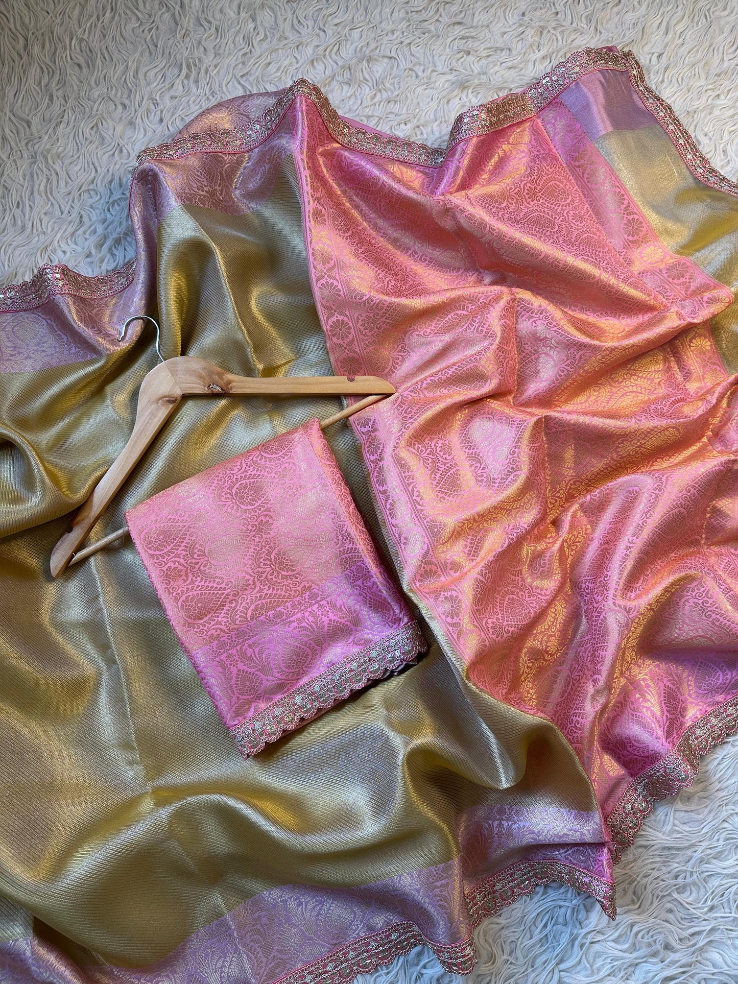 Gulabi Kanjivaram Tissue Saree