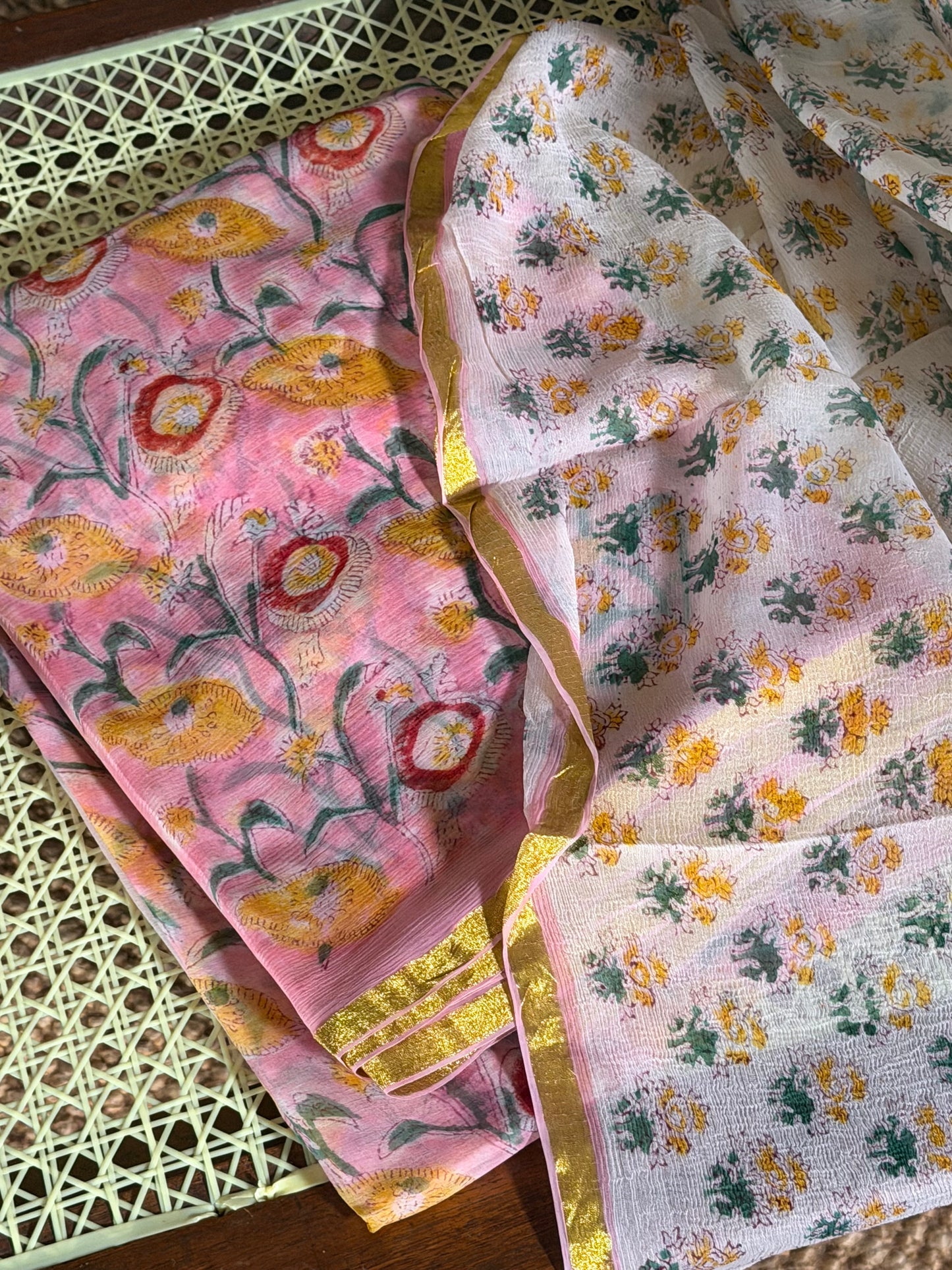 Isha Chiffon HandBlock Printed Saree