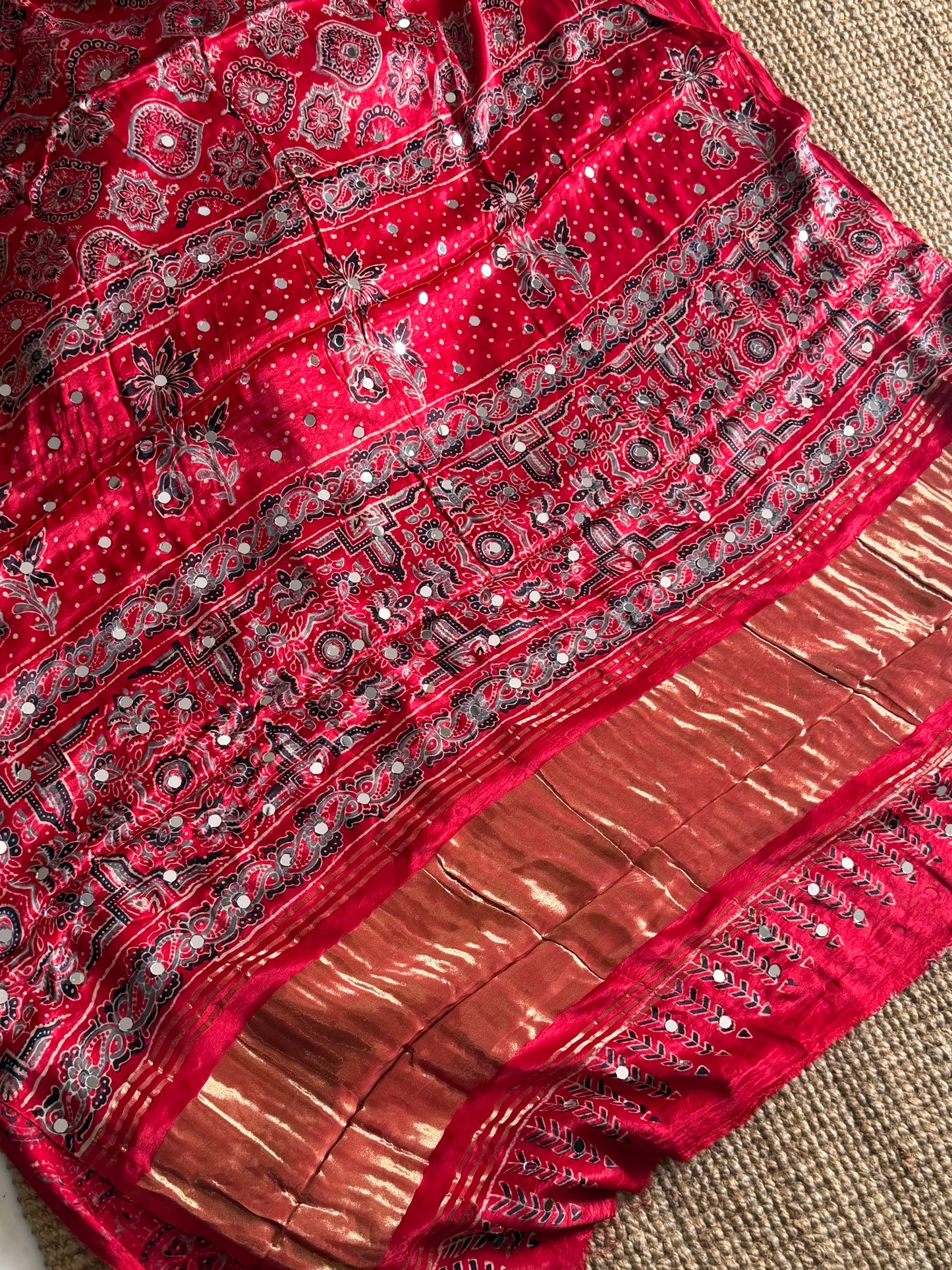 Gulnaar Mirror Work Modal Silk Saree