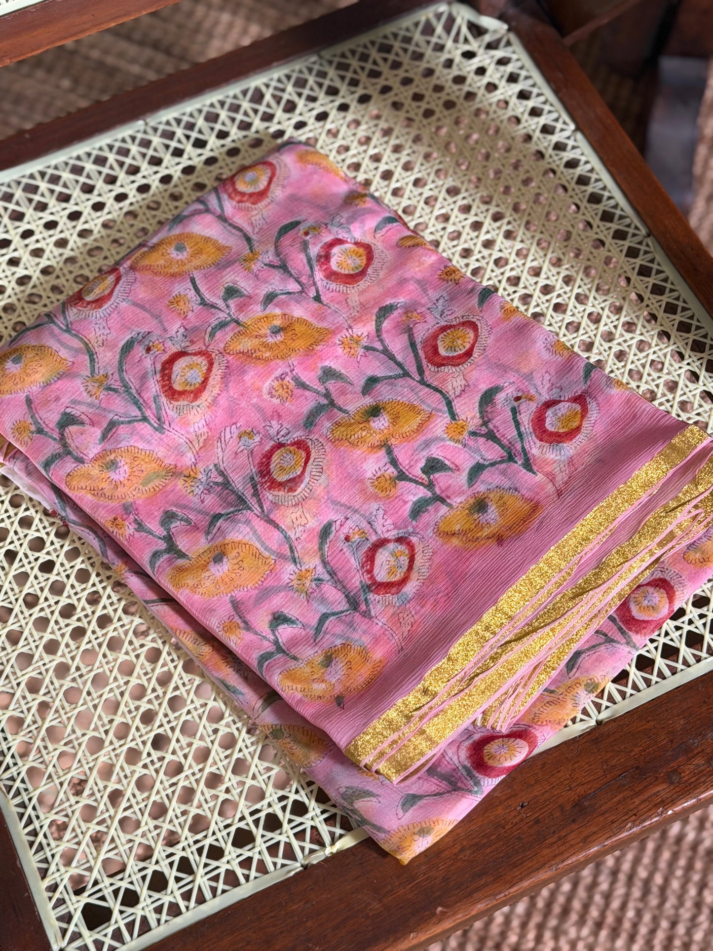 Isha Chiffon HandBlock Printed Saree