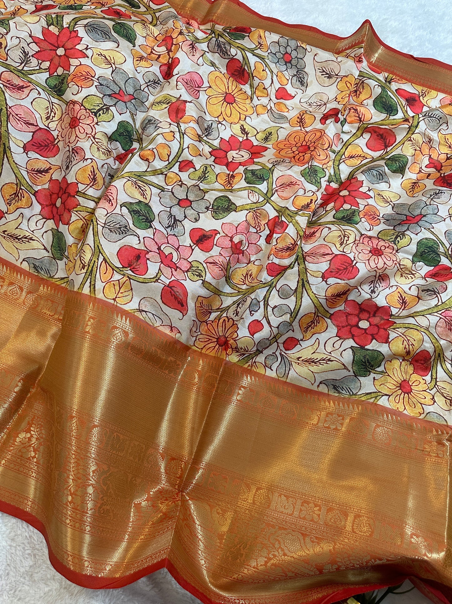 Golden Kalamkari Saree